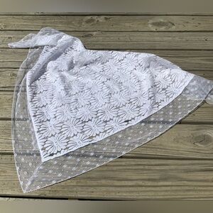 White Cotton Lace Fabric Scarf Delicate Lace trim 38X38 New Church head scarf